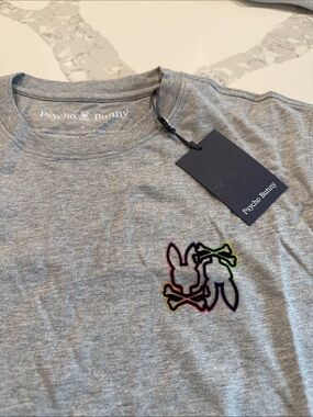Psycho Bunny Grey Long Sleeve Tee with Multicolor Embroidered Logo